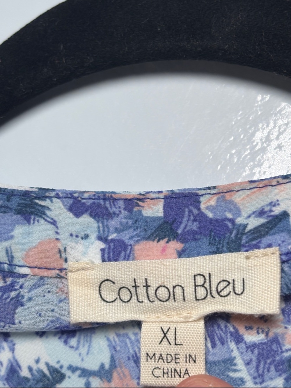 Cotton Bleu XL Blue Floral Tunic Top Longline Button Front High Slit Blouse Boho - Picture 9 of 13